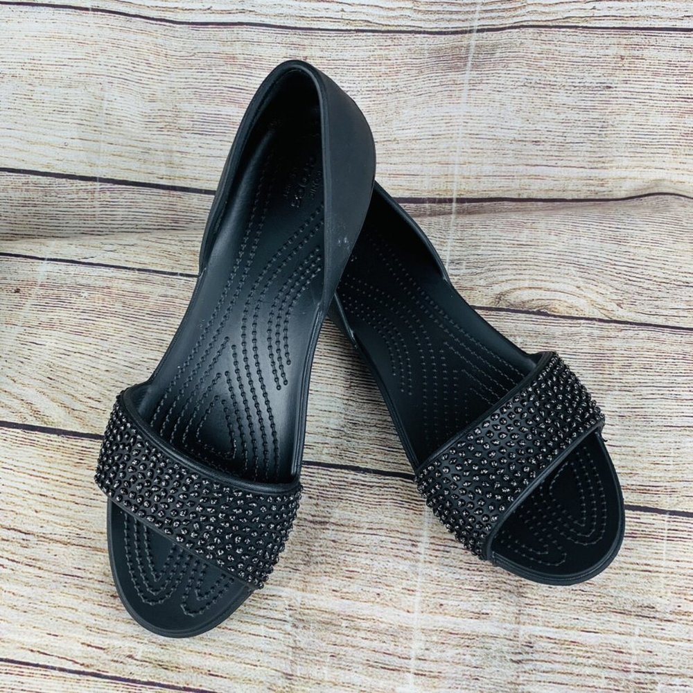 Crocs Lina Black Embellished D’Orsay Flat Shoes